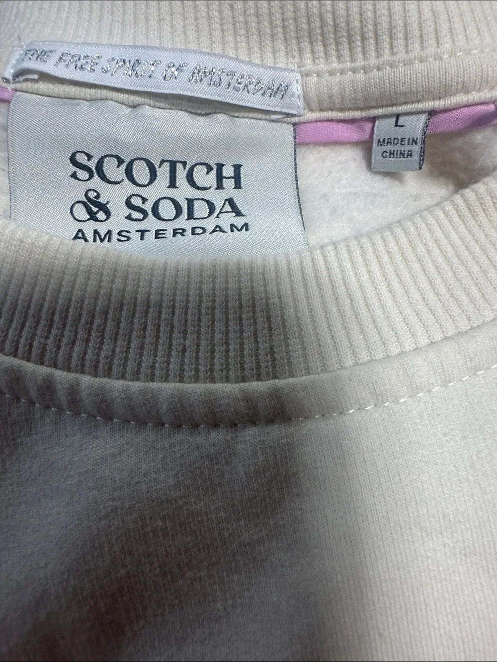 Scotch & Soda embroidered puff-sleeve cream sweatshirt Size L Large